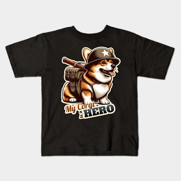 Corgi Soldier Kids T-Shirt by k9-tee